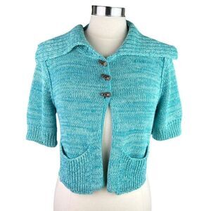 Athleta Women’s Green Teal Bolero Shrug Organic Cotton Sweater Cardigan Medium